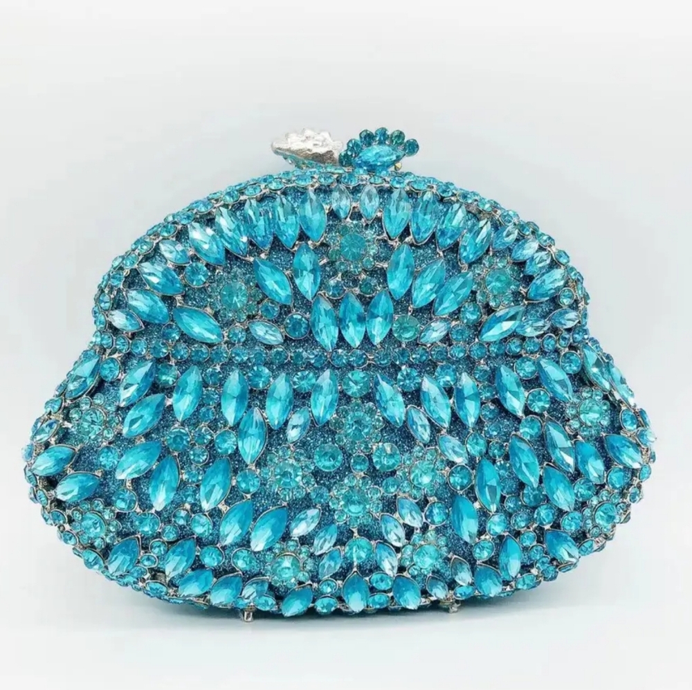 Elegant Blue Crystal Clutch